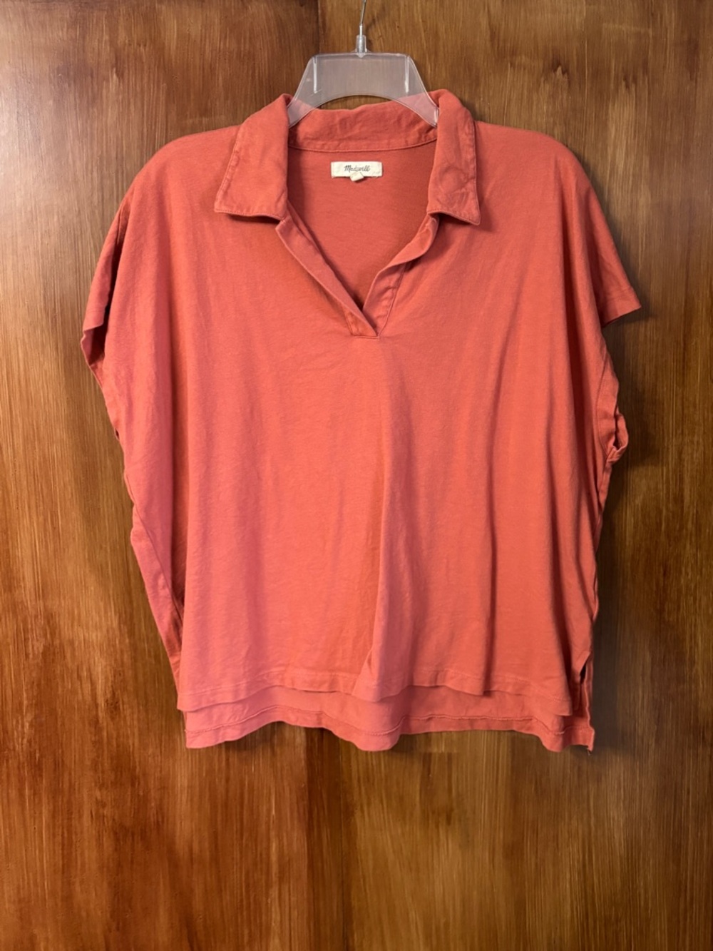 Madewell Coral-Orange Short Sleeve Polo Knit Top